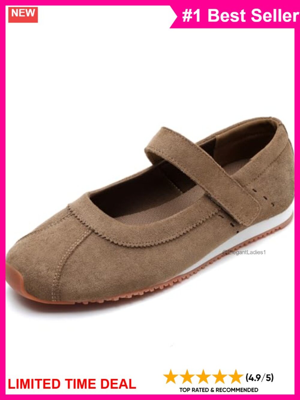 Mary Jane Ballet Flats Slip On Sneakerina Faux Suede Cushioned Comfort